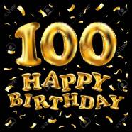 vector happy birthday 100th celebration gold balloons and golden confetti glitters. 3d Illustration design for your greeting card, invitation and Celebration party of hundred 100 years black